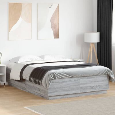 vidaXL Okvir za krevet s LED svjetlima boja hrasta 160 x 200 cm drveni