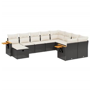 vidaXL 10-dijelni set vrtnih sofa s jastucima crni od poliratana