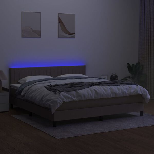 vidaXL Krevet box spring s madracem LED smeđesivi 180x200 cm tkanina