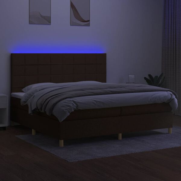vidaXL Krevet box spring s madracem LED tamnosmeđi 200x200 cm tkanina