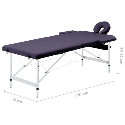 vidaXL Sklopivi stol za masažu s 2 zone aluminijski ljubičasti