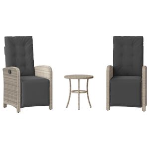 vidaXL 3-dijelni bistro set s jastucima svjetlosivi od poliratana