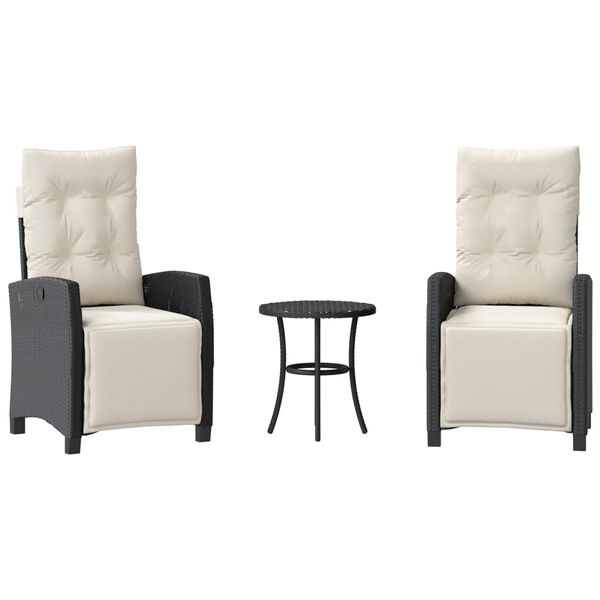 vidaXL 3-dijelni bistro set s jastucima crni od poliratana