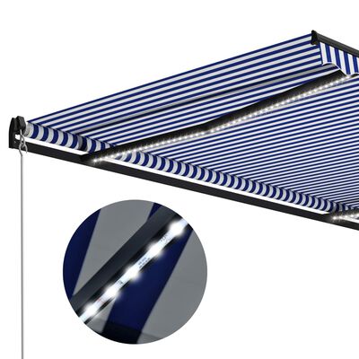 vidaXL Tenda na ručno uvlačenje s LED svjetlom 450x300 cm plavo-bijela