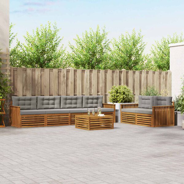 vidaXL Set vanjskih sofa s jastukom 7 pcs Prirodna i svijetlo siva