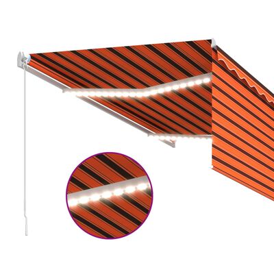 vidaXL Tenda na ručno uvlačenje s roletom LED 3x2,5 m narančasto-smeđa