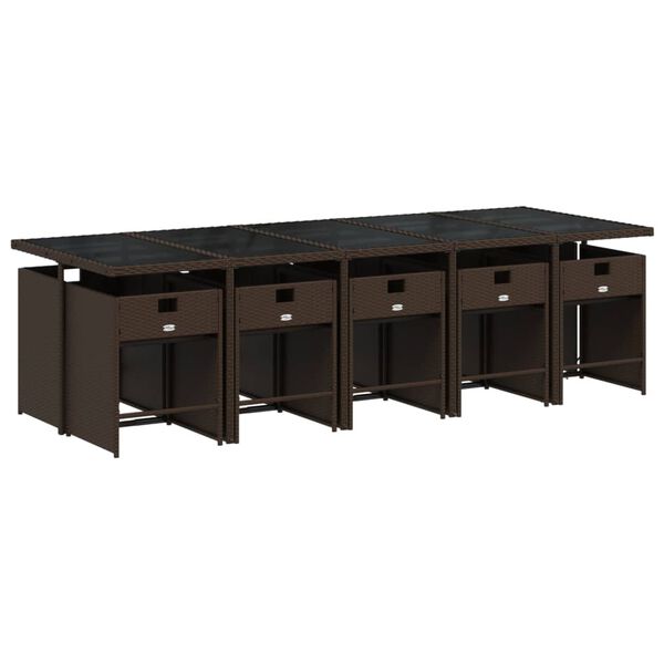 vidaXL 11-dijelni vrtni blagovaonski set s jastucima poliratan smeđi