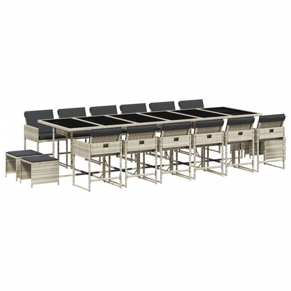 vidaXL 17-dijelni vrtni blagovaonski set s jastucima svijetlosivi