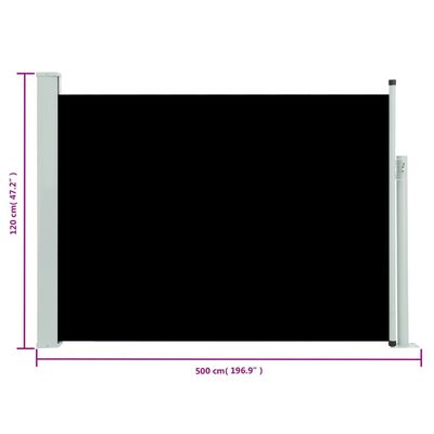 vidaXL Uvlačiva bočna tenda za terasu 117 x 500 cm crna