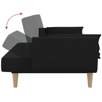 vidaXL Dvosjed na razvlačenje s tabureom i dva jastuka crni od tkanine