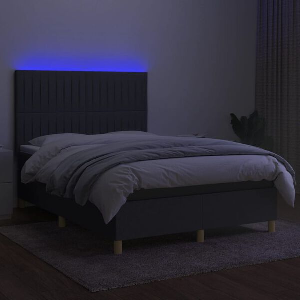 vidaXL Krevet box spring s madracem LED tamnosivi 140x190 cm tkanina