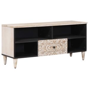 vidaXL TV ormar s ladicama Bijelo 100 x 33,5 x 46 cm Čvrsto drvo manga