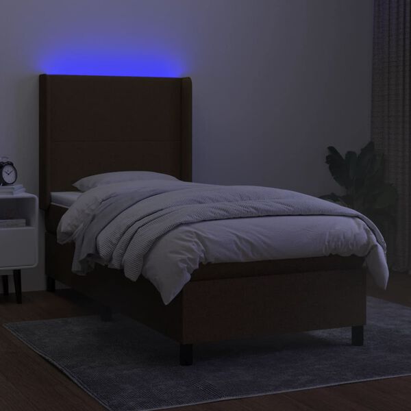 vidaXL Krevet box spring s madracem LED tamnosmeđi 90x190 cm tkanina