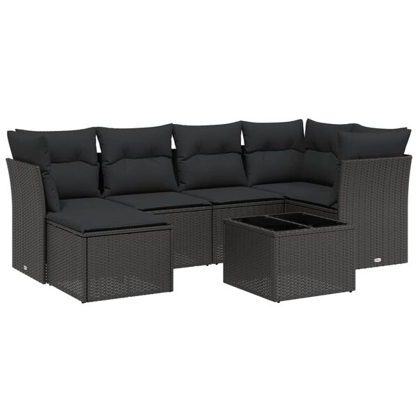 vidaXL 6-dijelni set vrtnih sofa s jastucima crni od poliratana