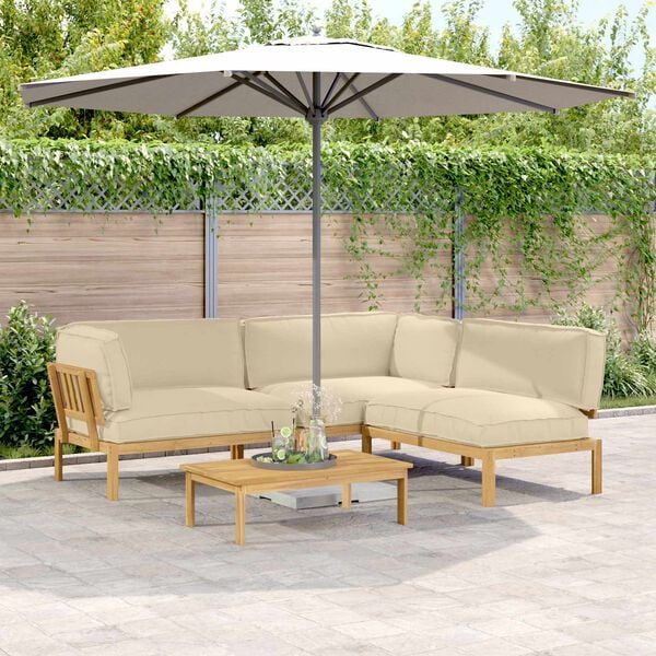 vidaXL Set sofe s jastukom Jednobojno 4 pcs Bež Čvrsto drvo akacije