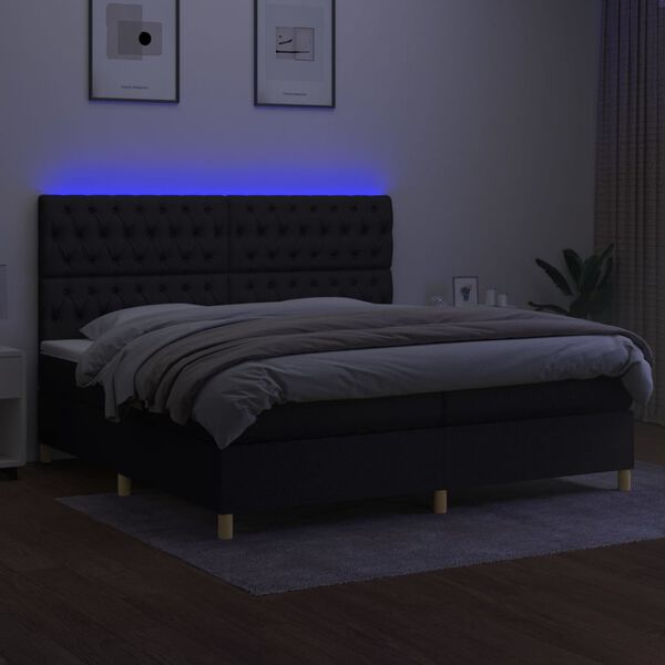 vidaXL Krevet box spring s madracem LED crni 200x200 cm od tkanine