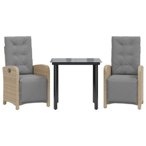vidaXL 3-dijelni bistro set s jastucima bež od poliratana