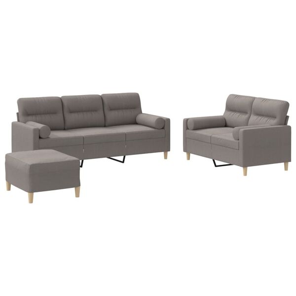 vidaXL 3-dijelni set sofa s jastucima smeđesivi od tkanine