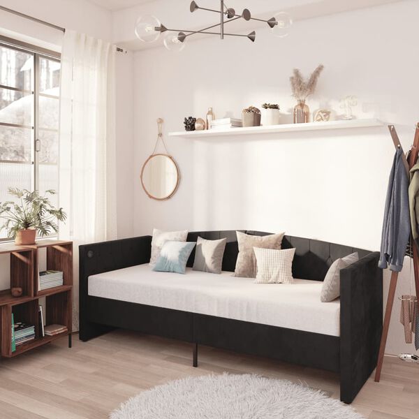 vidaXL Dnevni ležaj s madracem i USB-om crni bar&scaron;unasti 90 x 200 cm