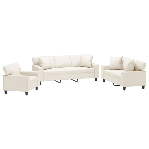 vidaXL 3-dijelni set sofa s jastucima krem od umjetne kože
