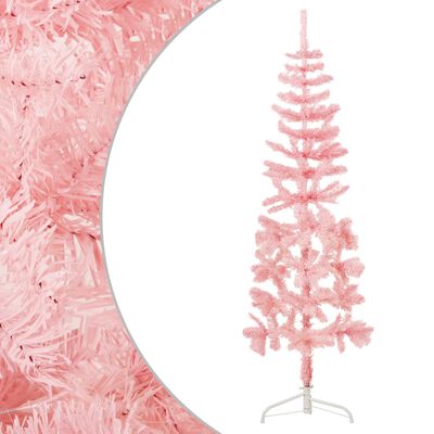 vidaXL Tanka umjetna polovica božićnog drvca sa stalkom roza 180 cm