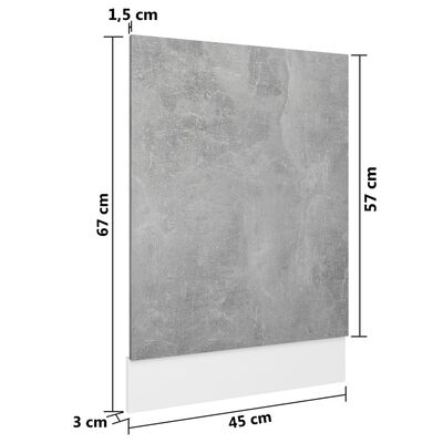 vidaXL Ploča za perilicu posuđa siva boja betona 45x3x67 cm od iverice