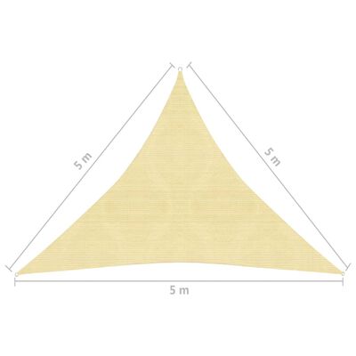 vidaXL Sjenica jedro HDPE trokutasta 5 x 5 x 5 m bež