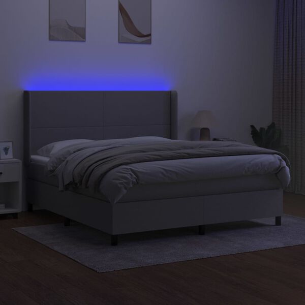vidaXL Krevet box spring s madracem LED svjetlosivi 180x200 cm tkanina