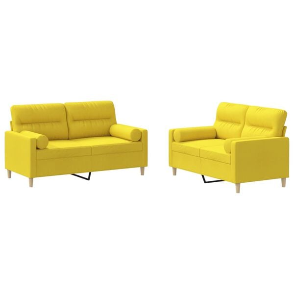 vidaXL 2-dijelni set sofa s jastucima svjetložuti od tkanine