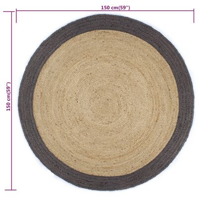 vidaXL Ručno rađeni tepih od jute s tamnosivim rubom 150 cm