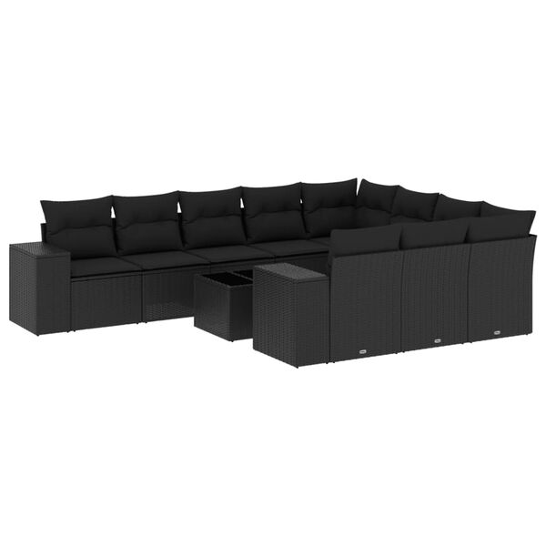 vidaXL 11-dijelni set vrtnih sofa od poliratana s jastucima crni