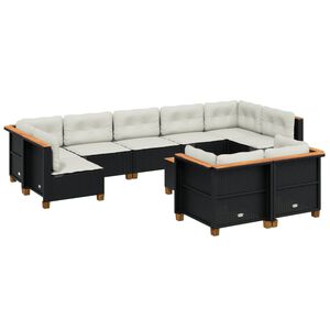 vidaXL 10-dijelni set vrtnih sofa s jastucima crni od poliratana