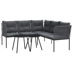 vidaXL Set vrtnih sofa s jastucima crni od čelika i tekstilena