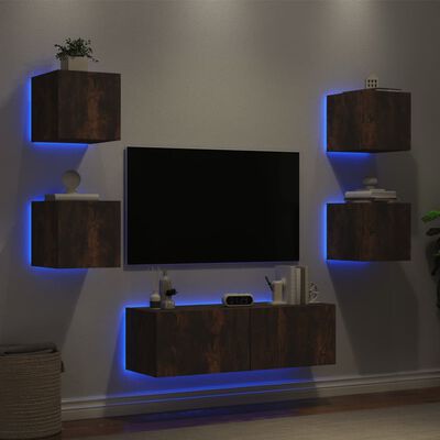 vidaXL 5-dijelni zidni TV ormarići s LED svjetlima boja hrasta
