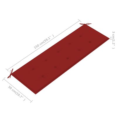 vidaXL Vrtna klupa s crvenim jastukom 150 cm od masivne tikovine