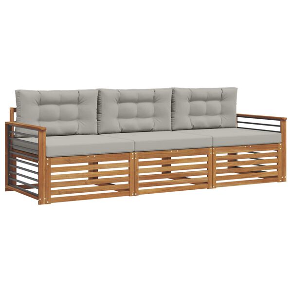 vidaXL Set vanjskih sofa s jastukom 3 pcs Prirodna i svijetlo siva