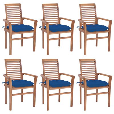 vidaXL Blagovaonske stolice s plavim jastucima 6 kom masivna tikovina