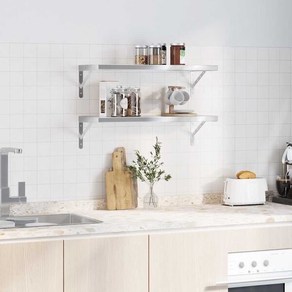 vidaXL Zidne police 2 kom 75 x 30 cm srebrne nehrđajući čelik