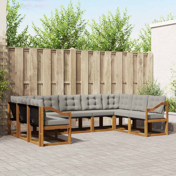vidaXL Set vanjskih sofa s jastukom 9 pcs Prirodna i svijetlo siva