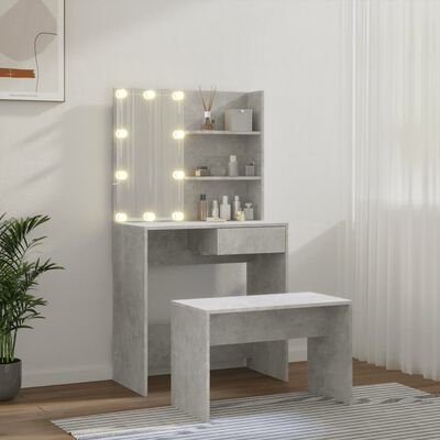 vidaXL Set toaletnog stolića LED siva bojabetona od konstruiranog drva