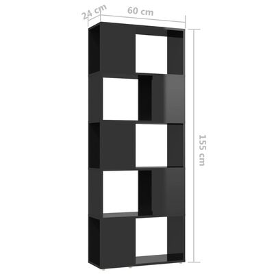 vidaXL Ormarić za knjige / sobna pregrada sjajni crni 60 x 24 x 155 cm