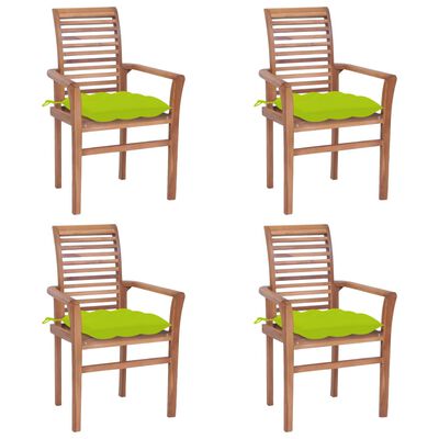 vidaXL Blagovaonske stolice s jarko zelenim jastucima 4 kom tikovina
