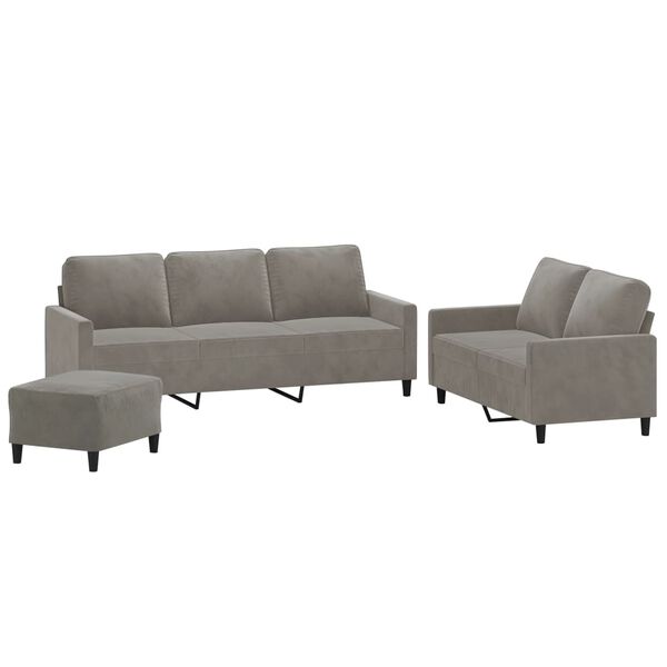 vidaXL 3-dijelni set sofa s jastucima svjetlosivi bar&scaron;unasti