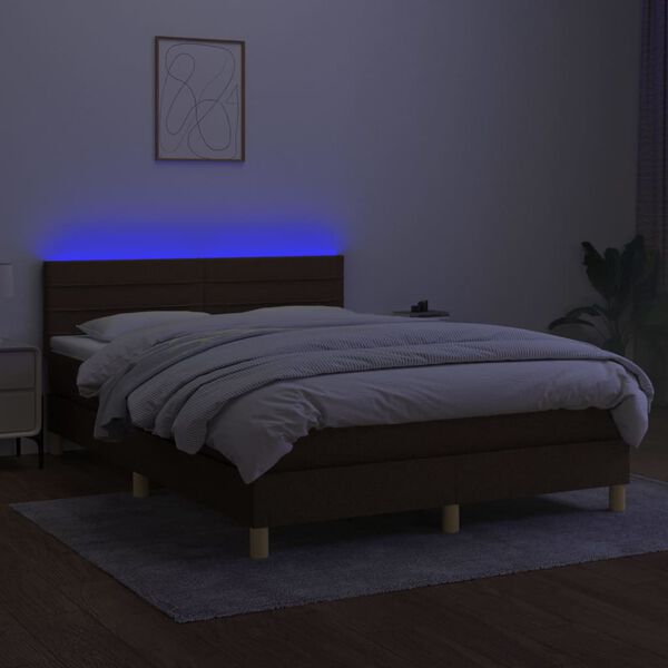 vidaXL Krevet box spring s madracem LED tamnosmeđi 140x200 cm tkanina
