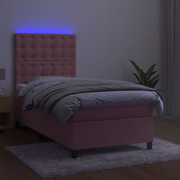 vidaXL Krevet box spring s madracem LED ružičasti 100x200cm bar&scaron;unasti