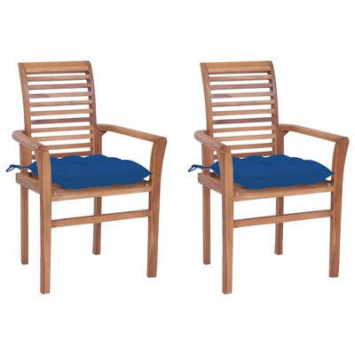 vidaXL Blagovaonske stolice s plavim jastucima 2 kom masivna tikovina