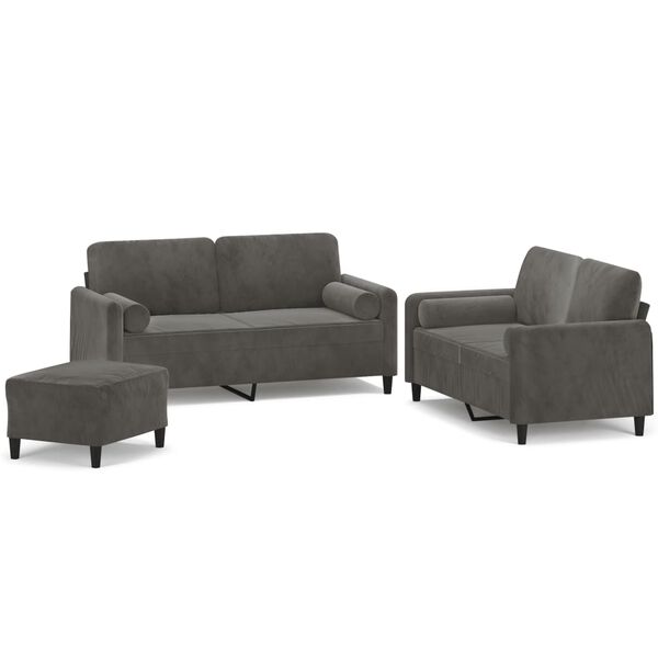 vidaXL 3-dijelni set sofa s jastucima tamnosivi bar&scaron;unasti