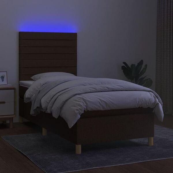 vidaXL Krevet box spring s madracem LED tamnosmeđi 90x200 cm tkanina