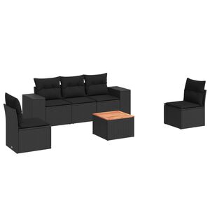 vidaXL 6-dijelni set vrtnih sofa s jastucima crni od poliratana