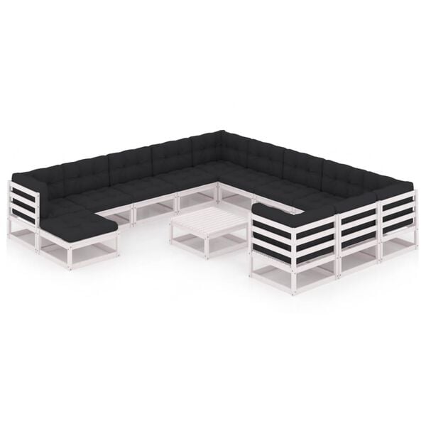 vidaXL 13-dijelna vrtna garnitura s jastucima masivna borovina bijela